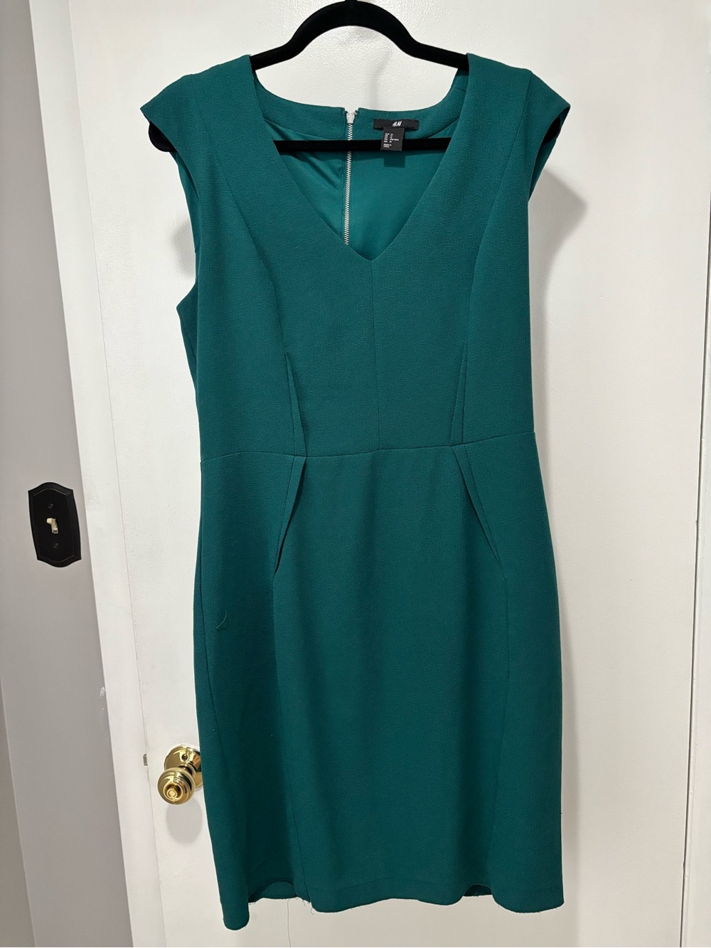 H&M Teal V-Neck Midi Sheath Dress Size 14